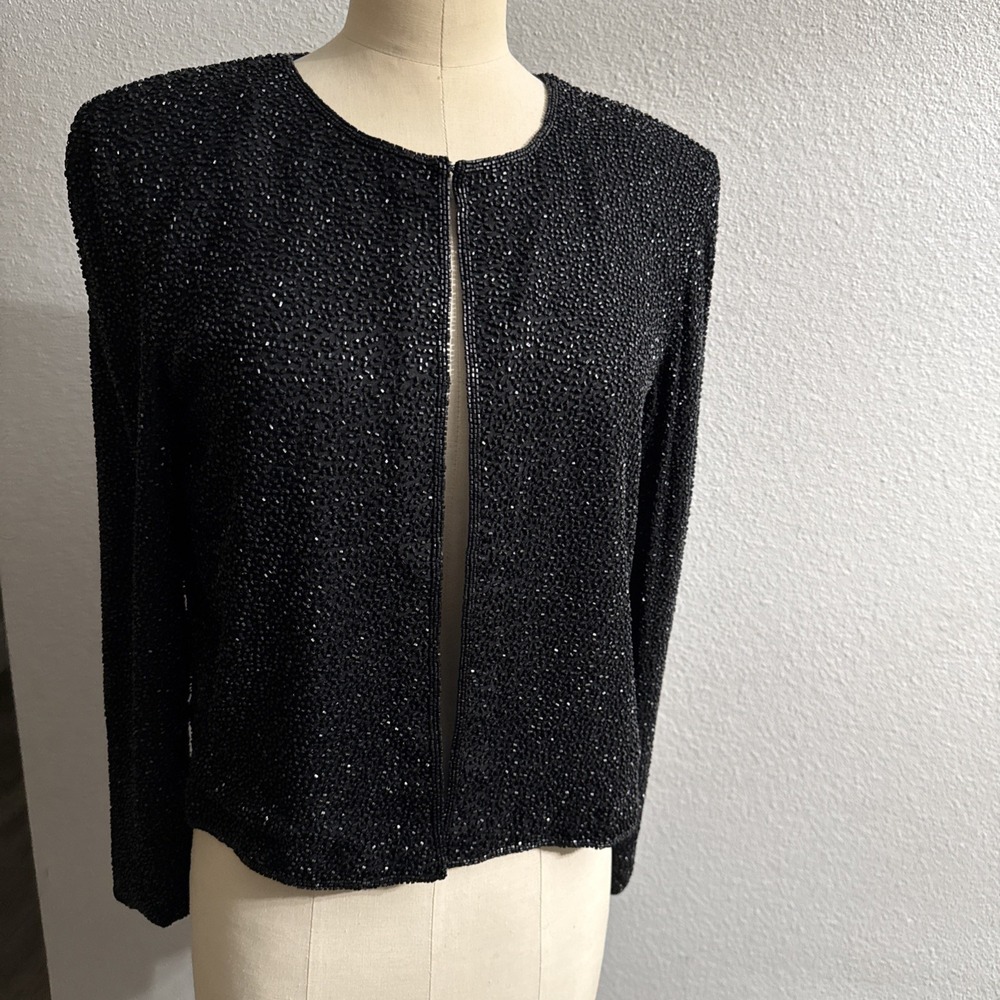 Cecily Brown Jacket‎ Womens S Black Beaded Silk Elegant Evening Formal Wedding